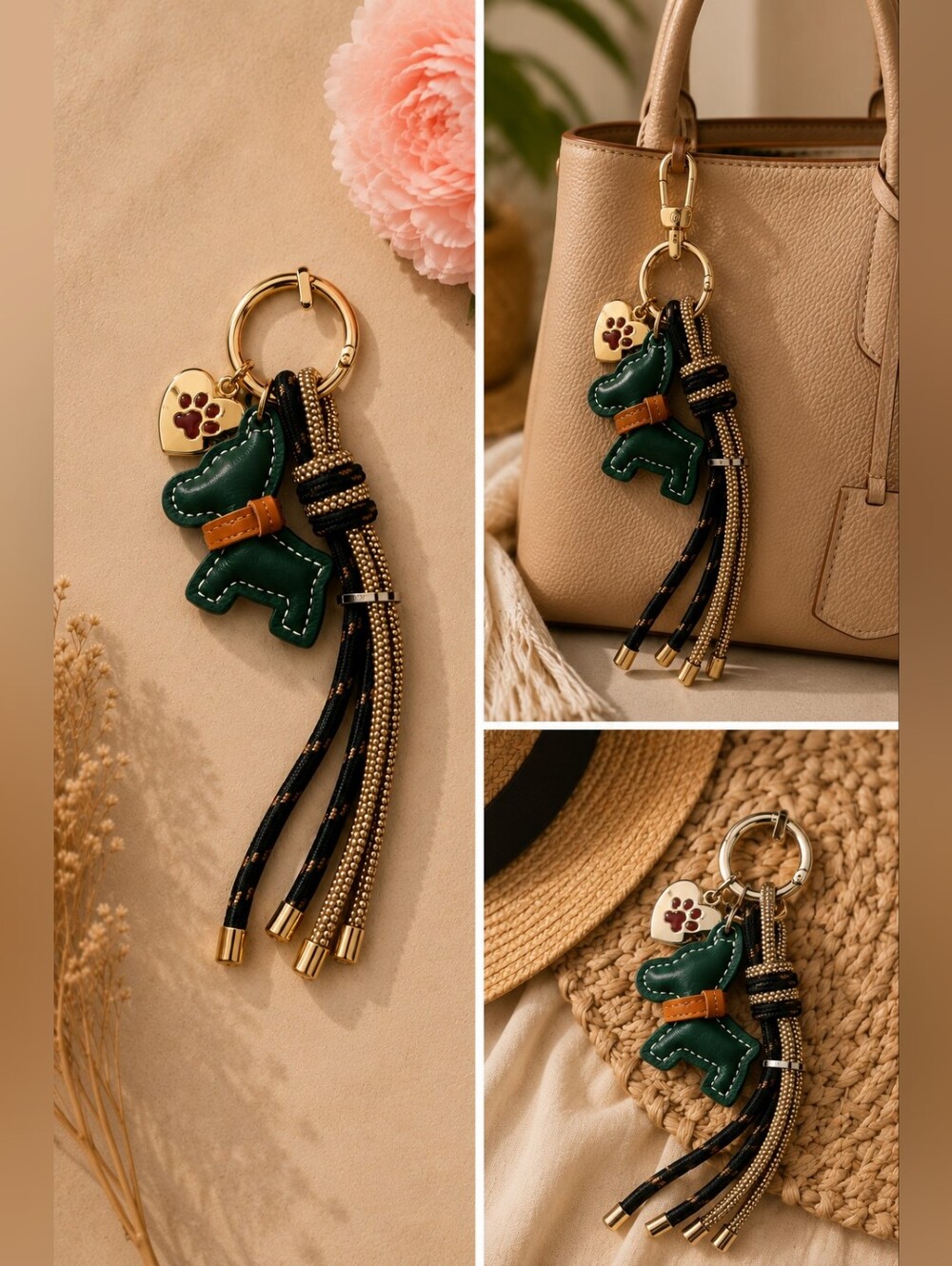 Piper K Green Dog Tassel Key & Card Holder with Gold Accentsk
